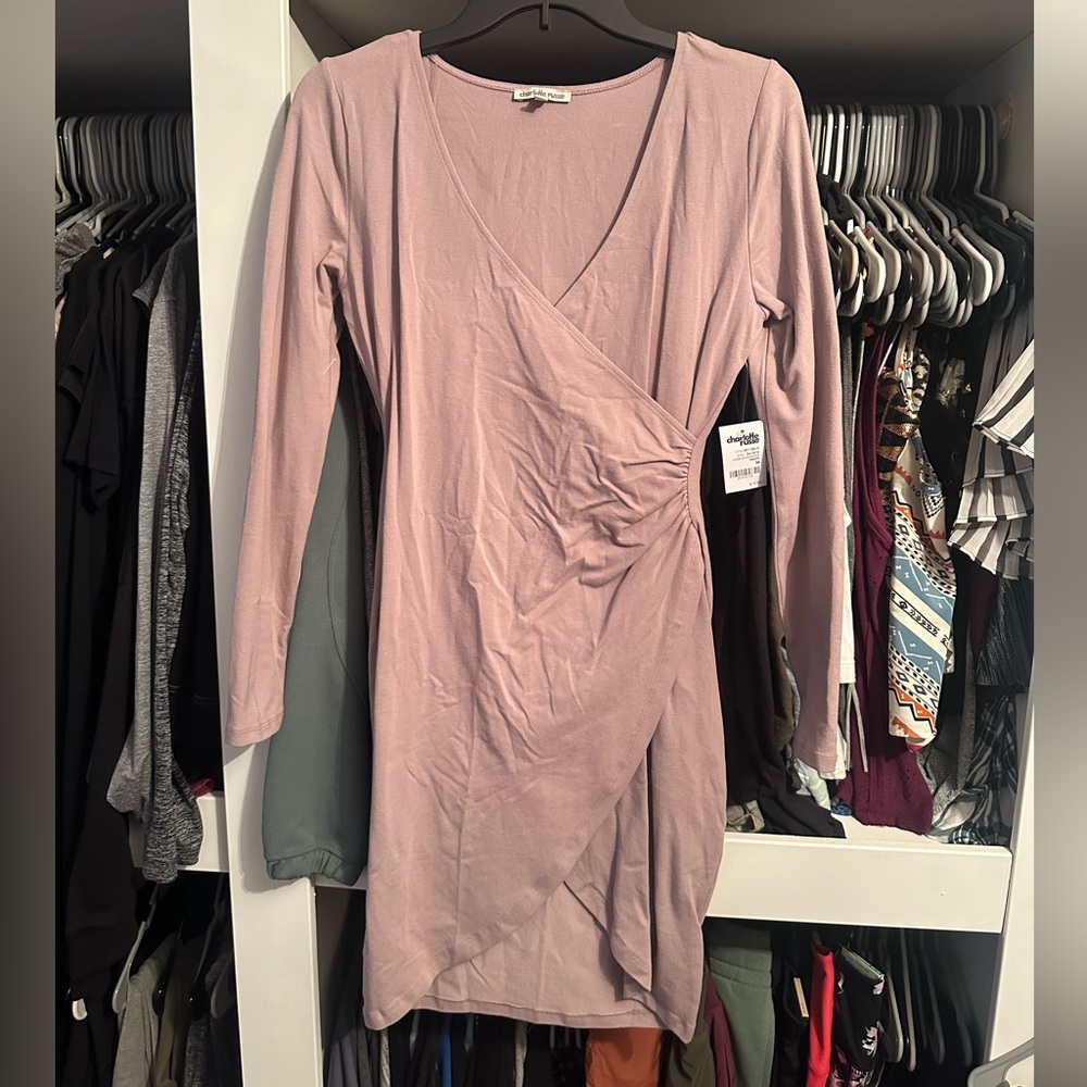 Charlotte Russe Mauve Long Sleeve V-Neck Bodycon Dress